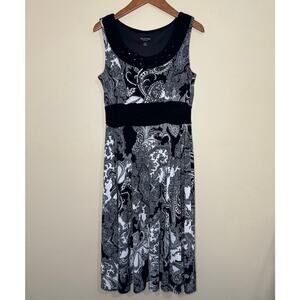 Perceptions Dress Women's Size 12 Black & White Paisley Sleeveless Rhinestones